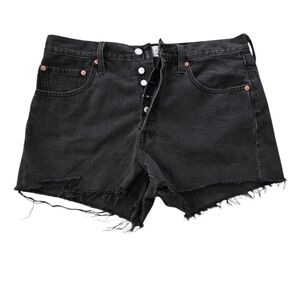 Levi’s 501 Original High Rise Womens Shorts 31 Black Button Fly Frayed Cutoff 3"